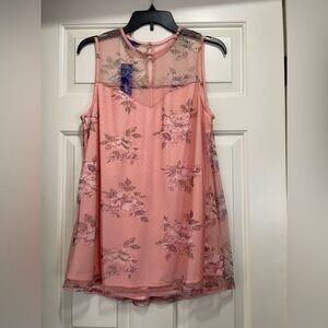 NWT Women’s Apt 9 Pink Top with Floral Lace Detail Size Large